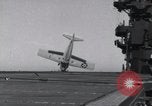 Image of F4F crash on USS Wasp CV-7 Pacific Theater, 1942, second 22 stock footage video 65675027780