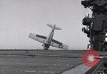 Image of F4F crash on USS Wasp CV-7 Pacific Theater, 1942, second 23 stock footage video 65675027780