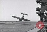 Image of F4F crash on USS Wasp CV-7 Pacific Theater, 1942, second 25 stock footage video 65675027780