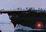 Image of burning American aircraft carrier Japan, 1945, second 25 stock footage video 65675029824
