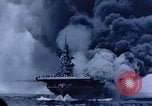 Image of burning American aircraft carrier Japan, 1945, second 35 stock footage video 65675029824