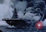 Image of burning American aircraft carrier Japan, 1945, second 45 stock footage video 65675029824