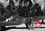 Image of Marine Aircraft Group 11 F4U Corsairs arrive back from mission Espiritu Santo New Hebrides Islands, 1944, second 46 stock footage video 65675034617