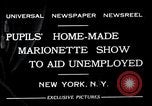 Image of puppet show fundraiser during depression New York United States USA, 1932, second 1 stock footage video 65675037689