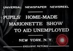 Image of puppet show fundraiser during depression New York United States USA, 1932, second 4 stock footage video 65675037689