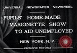 Image of puppet show fundraiser during depression New York United States USA, 1932, second 8 stock footage video 65675037689