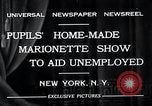 Image of puppet show fundraiser during depression New York United States USA, 1932, second 9 stock footage video 65675037689