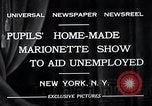 Image of puppet show fundraiser during depression New York United States USA, 1932, second 10 stock footage video 65675037689