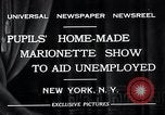 Image of puppet show fundraiser during depression New York United States USA, 1932, second 12 stock footage video 65675037689