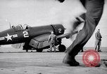 Image of Aircraft F4Us catapulted from USS Badoeng Strait Pacific Ocean, 1950, second 8 stock footage video 65675040319