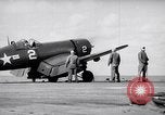 Image of Aircraft F4Us catapulted from USS Badoeng Strait Pacific Ocean, 1950, second 10 stock footage video 65675040319