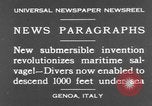 Standbild spezielle Tauchausrüstung Genua Italien, 1930, aus Sekunde 3 historischem Filmmaterial Videoclip 65675044381