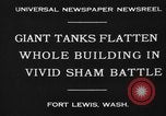 Image of tank damages old building Fort Lewis Washington USA, 1930, second 4 stock footage video 65675046578