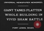 Image of tank damages old building Fort Lewis Washington USA, 1930, second 5 stock footage video 65675046578