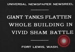Image of tank damages old building Fort Lewis Washington USA, 1930, second 6 stock footage video 65675046578