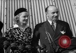 Image of Sir Hubert and Lady Wilkins speaking on arrival aboard the Hindenburg Lakehurst New Jersey USA, 1936, second 6 stock footage video 65675047077