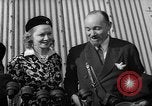 Image of Sir Hubert and Lady Wilkins speaking on arrival aboard the Hindenburg Lakehurst New Jersey USA, 1936, second 10 stock footage video 65675047077