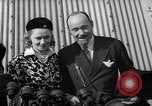 Image of Sir Hubert and Lady Wilkins speaking on arrival aboard the Hindenburg Lakehurst New Jersey USA, 1936, second 12 stock footage video 65675047077
