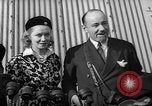 Image of Sir Hubert and Lady Wilkins speaking on arrival aboard the Hindenburg Lakehurst New Jersey USA, 1936, second 13 stock footage video 65675047077