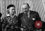 Image of Sir Hubert and Lady Wilkins speaking on arrival aboard the Hindenburg Lakehurst New Jersey USA, 1936, second 15 stock footage video 65675047077