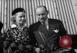 Image of Sir Hubert and Lady Wilkins speaking on arrival aboard the Hindenburg Lakehurst New Jersey USA, 1936, second 16 stock footage video 65675047077