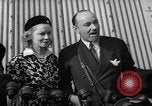 Image of Sir Hubert and Lady Wilkins speaking on arrival aboard the Hindenburg Lakehurst New Jersey USA, 1936, second 17 stock footage video 65675047077