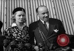 Image of Sir Hubert and Lady Wilkins speaking on arrival aboard the Hindenburg Lakehurst New Jersey USA, 1936, second 23 stock footage video 65675047077