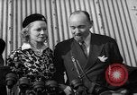 Image of Sir Hubert and Lady Wilkins speaking on arrival aboard the Hindenburg Lakehurst New Jersey USA, 1936, second 24 stock footage video 65675047077