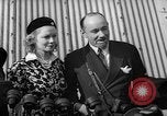Image of Sir Hubert and Lady Wilkins speaking on arrival aboard the Hindenburg Lakehurst New Jersey USA, 1936, second 26 stock footage video 65675047077