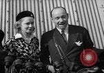 Image of Sir Hubert and Lady Wilkins speaking on arrival aboard the Hindenburg Lakehurst New Jersey USA, 1936, second 28 stock footage video 65675047077