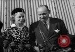 Image of Sir Hubert and Lady Wilkins speaking on arrival aboard the Hindenburg Lakehurst New Jersey USA, 1936, second 29 stock footage video 65675047077