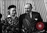 Image of Sir Hubert and Lady Wilkins speaking on arrival aboard the Hindenburg Lakehurst New Jersey USA, 1936, second 31 stock footage video 65675047077
