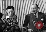 Image of Sir Hubert and Lady Wilkins speaking on arrival aboard the Hindenburg Lakehurst New Jersey USA, 1936, second 37 stock footage video 65675047077