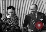 Image of Sir Hubert and Lady Wilkins speaking on arrival aboard the Hindenburg Lakehurst New Jersey USA, 1936, second 40 stock footage video 65675047077