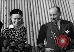 Image of Sir Hubert and Lady Wilkins speaking on arrival aboard the Hindenburg Lakehurst New Jersey USA, 1936, second 46 stock footage video 65675047077