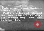 Standbild P-47 Thunderbolts geladen auf Flugzeugträger Ford Island Pearl Harbor Hawaii USA, 1944, aus Sekunde 3 historischem Filmmaterial Videoclip 65675047534