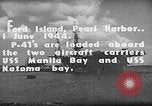 Standbild P-47 Thunderbolts geladen auf Flugzeugträger Ford Island Pearl Harbor Hawaii USA, 1944, aus Sekunde 8 historischem Filmmaterial Videoclip 65675047534