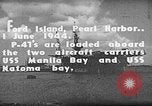 Standbild P-47 Thunderbolts geladen auf Flugzeugträger Ford Island Pearl Harbor Hawaii USA, 1944, aus Sekunde 10 historischem Filmmaterial Videoclip 65675047534