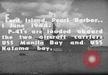 Standbild P-47 Thunderbolts geladen auf Flugzeugträger Ford Island Pearl Harbor Hawaii USA, 1944, aus Sekunde 12 historischem Filmmaterial Videoclip 65675047534