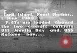 Standbild P-47 Thunderbolts geladen auf Flugzeugträger Ford Island Pearl Harbor Hawaii USA, 1944, aus Sekunde 13 historischem Filmmaterial Videoclip 65675047534