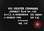 Image of Messerschmitt Bf 110 fighter plane struck by gunfire from an American P-51 aircraft European Theater, 1944, second 3 stock footage video 65675047652