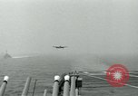 Image of Royal Navy Supermarine Attacker F1 aircraft practice touch and go landings on American aircraft carrier USS Antietam Atlantic Ocean, 1953, second 14 stock footage video 65675048898