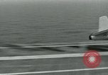 Image of Royal Navy Supermarine Attacker F1 aircraft practice touch and go landings on American aircraft carrier USS Antietam Atlantic Ocean, 1953, second 20 stock footage video 65675048898