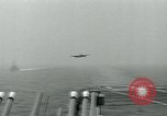Image of Royal Navy Supermarine Attacker F1 aircraft practice touch and go landings on American aircraft carrier USS Antietam Atlantic Ocean, 1953, second 26 stock footage video 65675048898