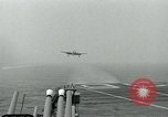 Image of Royal Navy Supermarine Attacker F1 aircraft practice touch and go landings on American aircraft carrier USS Antietam Atlantic Ocean, 1953, second 43 stock footage video 65675048898