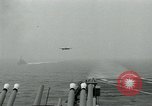 Image of Royal Navy Supermarine Attacker F1 aircraft practice touch and go landings on American aircraft carrier USS Antietam Atlantic Ocean, 1953, second 52 stock footage video 65675048898