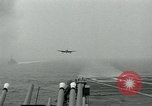 Image of Royal Navy Supermarine Attacker F1 aircraft practice touch and go landings on American aircraft carrier USS Antietam Atlantic Ocean, 1953, second 54 stock footage video 65675048898
