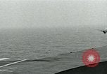 Image of Royal Navy Supermarine Attacker F1 aircraft practice touch and go landings on American aircraft carrier USS Antietam Atlantic Ocean, 1953, second 61 stock footage video 65675048898