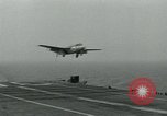 Image of British Royal Navy Hawker Seahawk aircraft practice arrested landings on the carrier USS Antietam Atlantic Ocean, 1953, second 5 stock footage video 65675048900