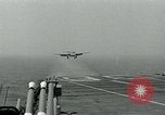 Image of British Royal Navy Hawker Seahawk aircraft practice arrested landings on the carrier USS Antietam Atlantic Ocean, 1953, second 53 stock footage video 65675048900